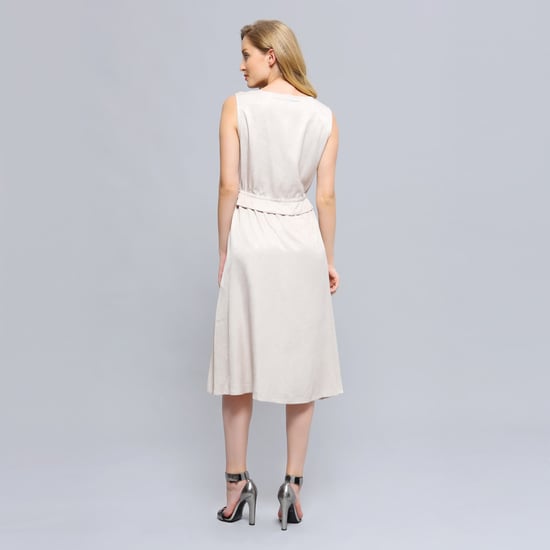 V-neckline Adjustable Waist Midi Dress