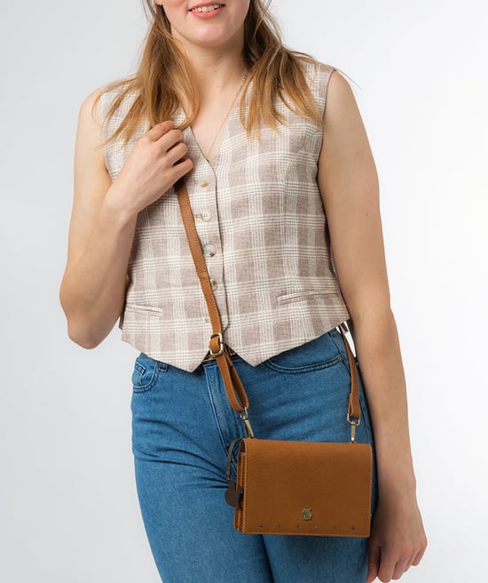 'Nemo' Dark Tan Leather Cross Body Clutch Bag