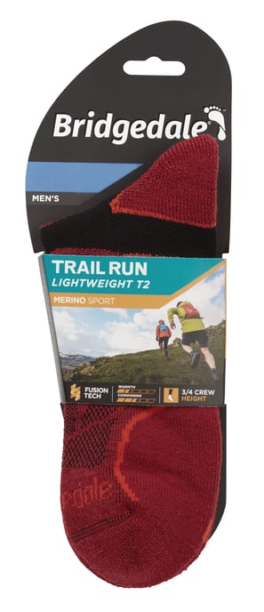 Bridgedale - Mens Running Lightweight Merino Wool Socks - Red - Image 2