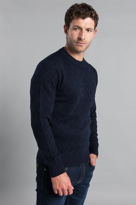 Dark Navy Cable Knit Crew Neck Jumper