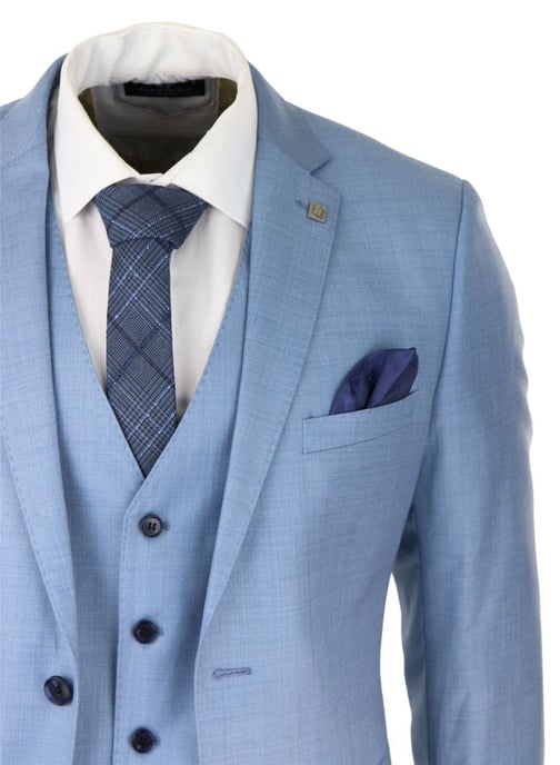 Mens 3 Piece Light Blue Classic Stitch Retro Suit - Image 6