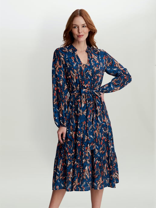 Lulia V Neck Button Front Dress With Tiered Skirt