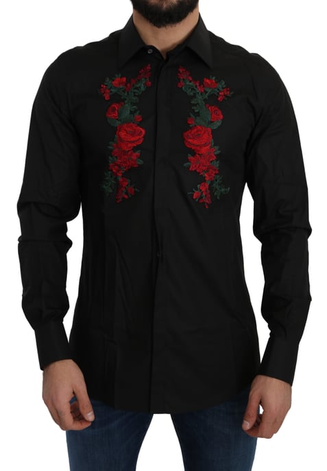 Dolce & Gabbana Elegant Blommönstrad Broderad Bomullsskjorta för Män - Image 1