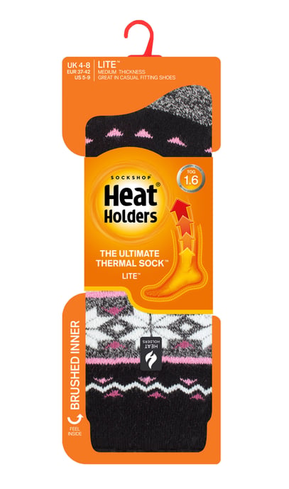 Heat Holders Lite - Isolerade termostrumpor för kvinnor | Flera mönster inklusive Argyle Stripes Hearts Stars | Varma strumpor för vintern - Svart (Lima) - Image 2