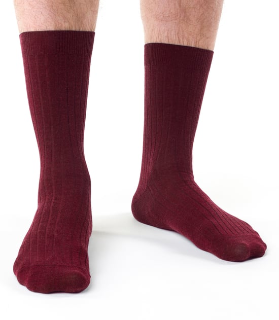 Steven - Mens Merino Wool Socks with Loose Soft Top for Swollen Feet -Burgundy - Image 2