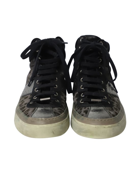 Jimmy Choo Belgravia Leopard High Top Trainers in Multicolor Leather - Image 2