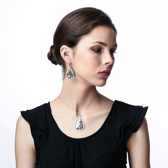 Orphelia Women's 925 Sterling Silver Set: Chain-Pendant + Earrings - Silver/Rose SET-068 - Image 5