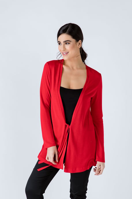Red Open Front Linen Cardigan