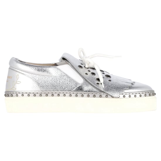 Burberry Kiltie Fringe Detail Slip On Sneakers Metallic Silver Leather - Image 1
