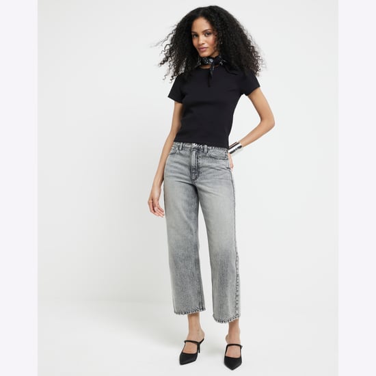 River Island Womens Cropped Jeans Grey Relaxed Straight Fit