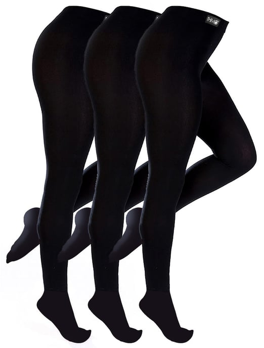 3 Par Multipack Ladies Thermal Tights | THMO | Svarta Vinter Fleece Fodrade Strumpbyxor för Damer - Svart - Image 1