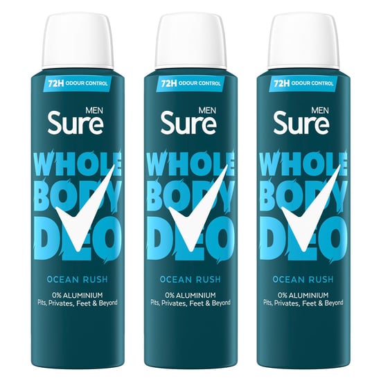 Sure Men Whole Body Deodorant Spray Ocean Rush w/ 72H Odour Control 150ml, 3pk