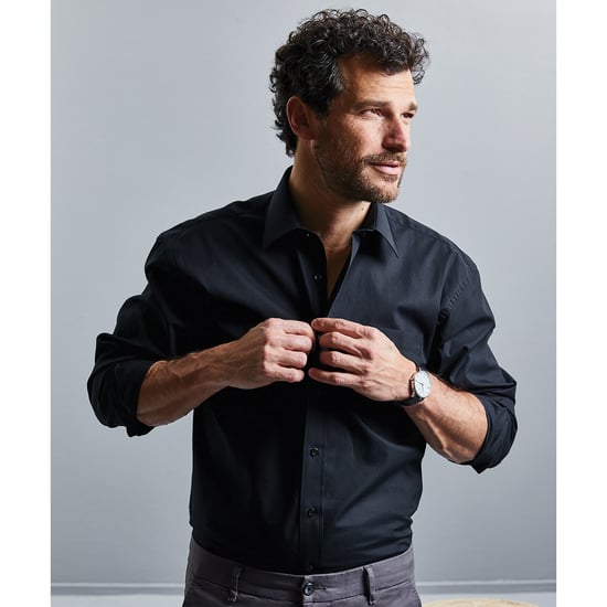 Russell Mens Long Sleeve Pure Cotton Work Shirt (Black) - Image 2