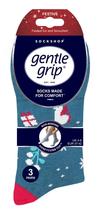 Gentle Grip - 6 Pairs Ladies Novelty Christmas Socks - Blue / Red / Grey - Image 2