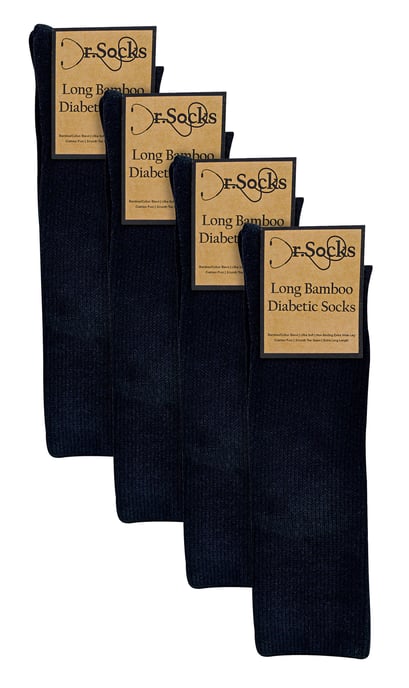 Mens Knee High Diabetic Socks | Dr.Socks | Extra Wide Loose Long Bamboo Socks for Swollen Legs - Black - Image 2