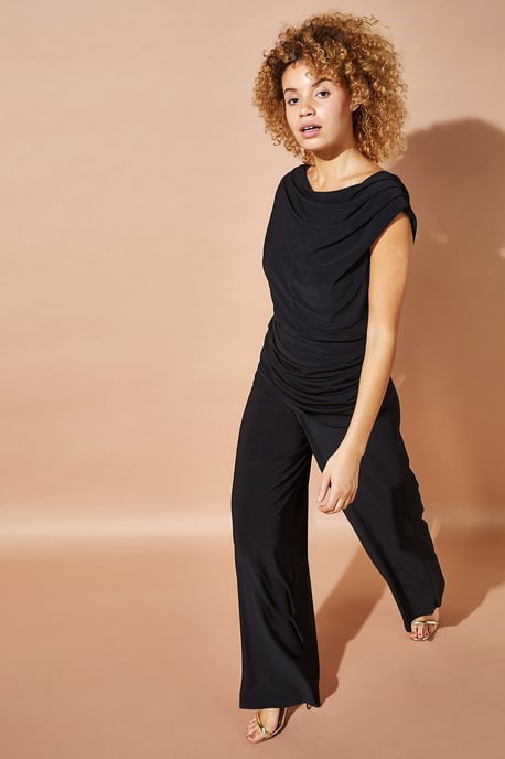 Cowl Neck Ruched Stretch Jumpsuit