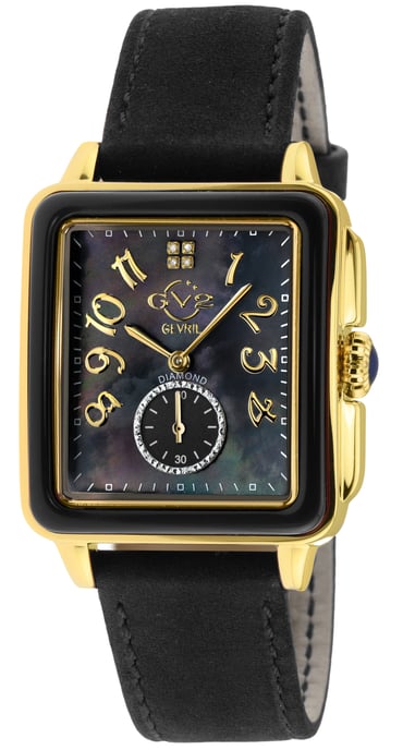 GV2 Bari Red Enamel 9263 Swiss Quartz Diamond Italian Black Suede Leather Watch