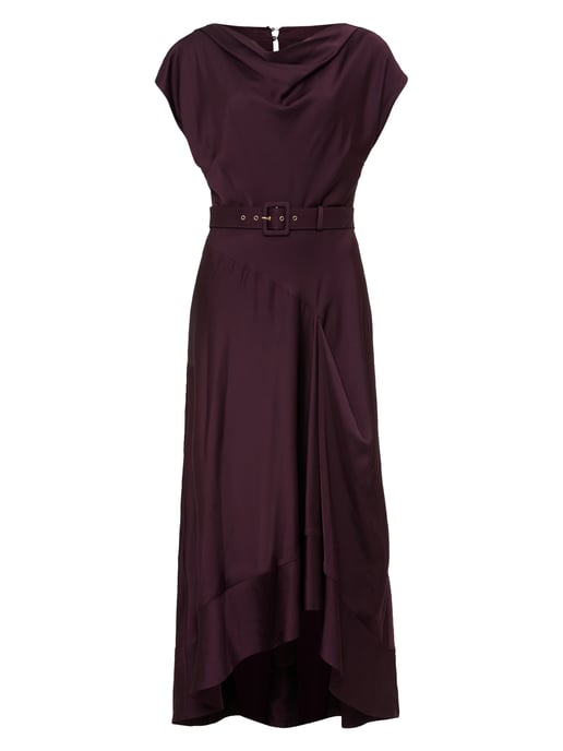 Sabrianna Burgundy Satin Midi Dress
