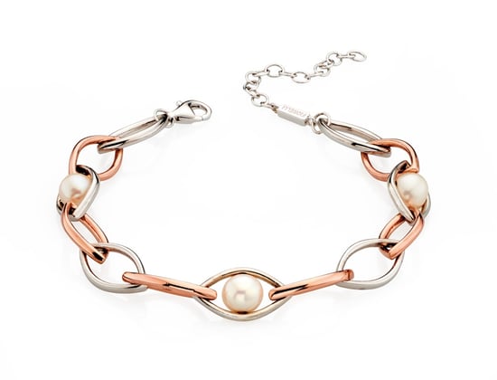 Fiorelli Silver Womens 925 Sterling Silver Rose Gold Plated Pearl Marquise Link Station Bracelet of Length 17.5cm + 4cm