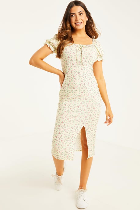 Petite Yellow Floral Midi Dress