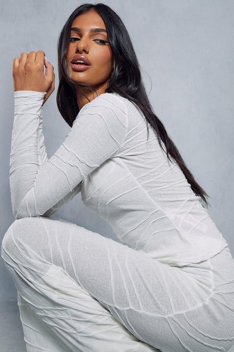 Sheer Crinkle Detail Long Sleeve Top