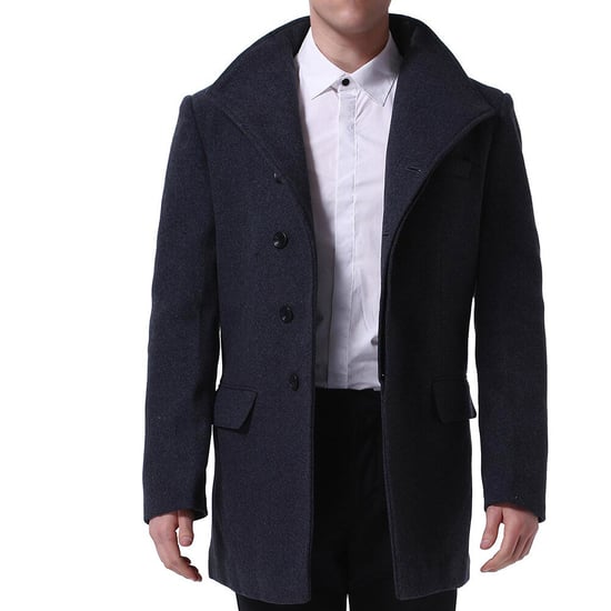 Allthemen Men's Wool Coat Winter Business Slim fit Lapel Coat Gray