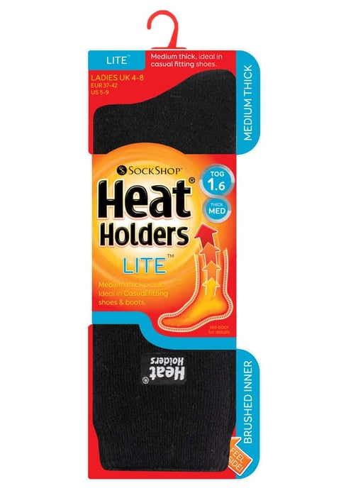 Heat Holders Lite - Ladies Thin Winter Thermal Socks in Plain Colours - Black - Image 2