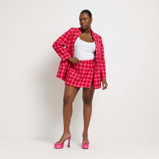 River Island Womens Wrap Skort Plus Pink Boucle Dogtooth