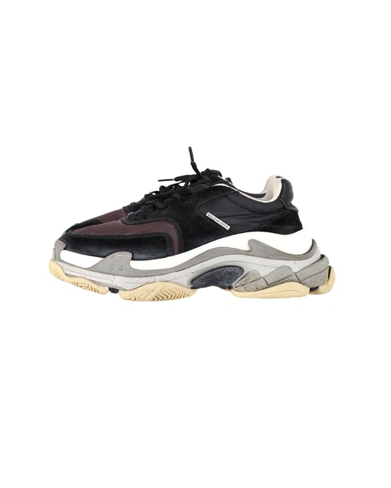 Balenciaga Triple S Sneakers in Black and Burgundy Suede - Image 4