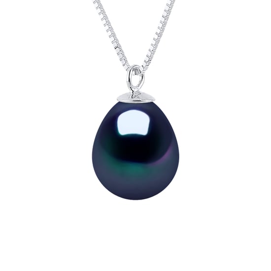 DIADEMA - Necklace - Real Freshwater Pearls - Black Tahitian Style in White Gold