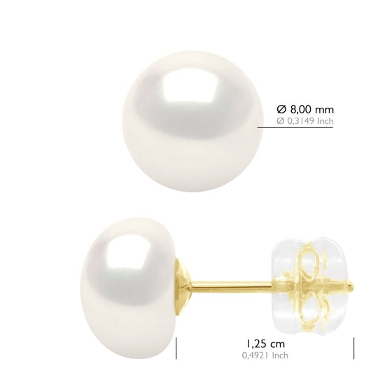 Earrings Yellow Gold - Real Cultured Freshwater Pearls Button 8-9 mm