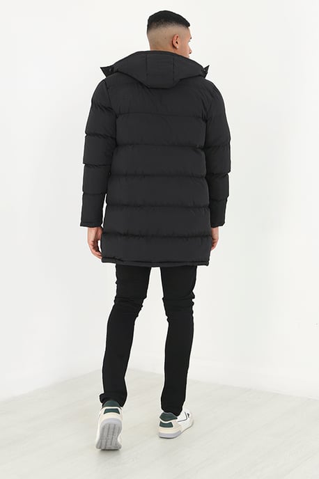 Black 'Todd' Longline Hooded Padded Jacket