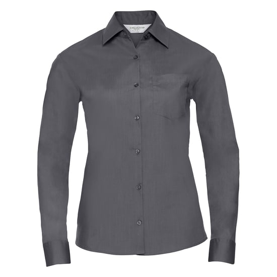 Russell Collection Womens/Ladies Classic Polycotton Easy-Care Long-Sleeved Shirt (Convoy Grey) - Image 1