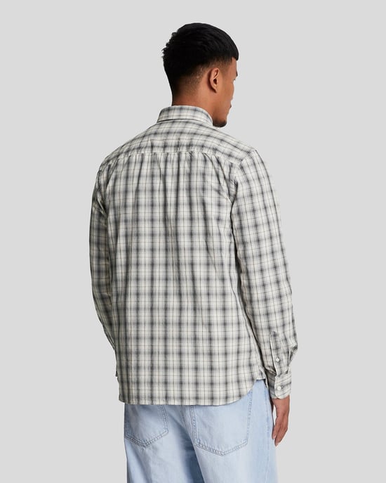 Mens Washed Check Poplin Shirt in Grey - Image 3