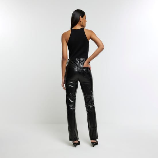 River Island Womens Straight Jeans Black High Waisted Slim Coated