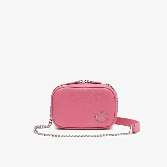 Accessories Lacoste Origin Croc Top Grain Leather Square Shoulder Bag in Pink