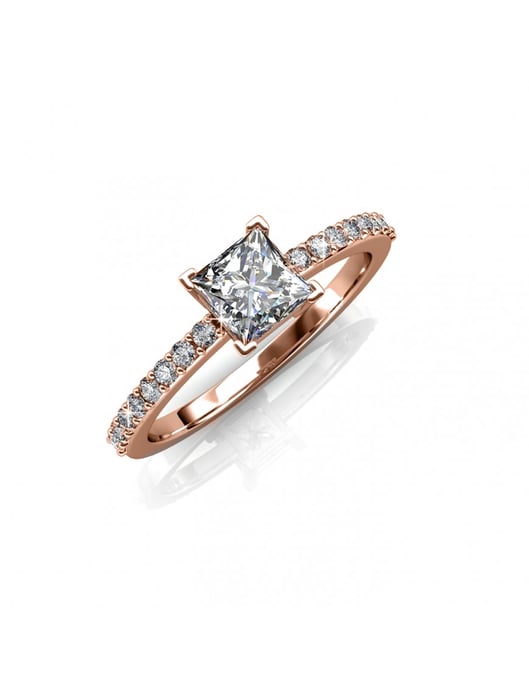 Enkel fyrkantig ring - roséguld och kristall - Image 1