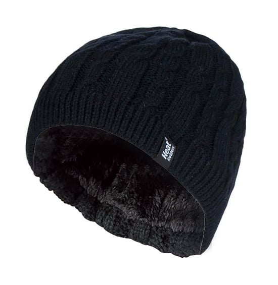 Womens Ribbed Cable Knit Fleece Lined Thermal Knitted Beanie Hat - Image 1