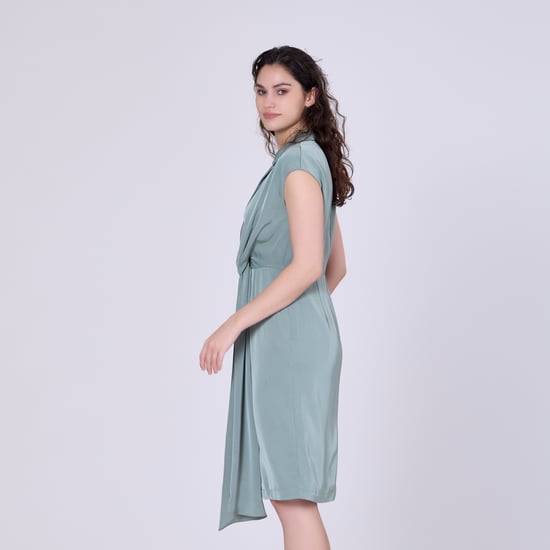 Mat satin asymmetric draped panel dress