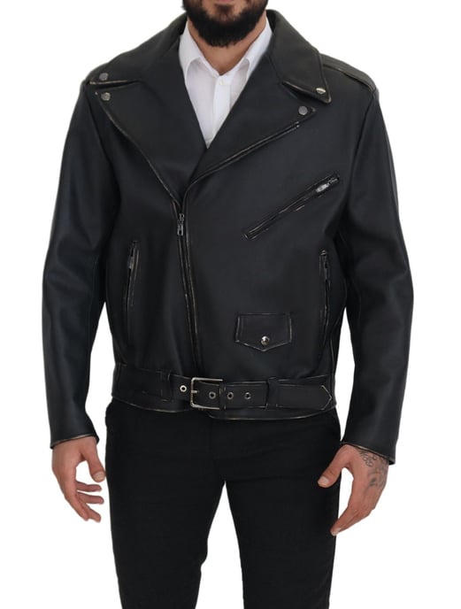 Dolce & Gabbana Svart Läder Bikerjacka med Dragkedja för Herr - Image 5