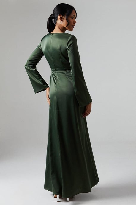 Debut London by Coast Long Sleeve Waterfall Detail Satin Bridesmaids Dress