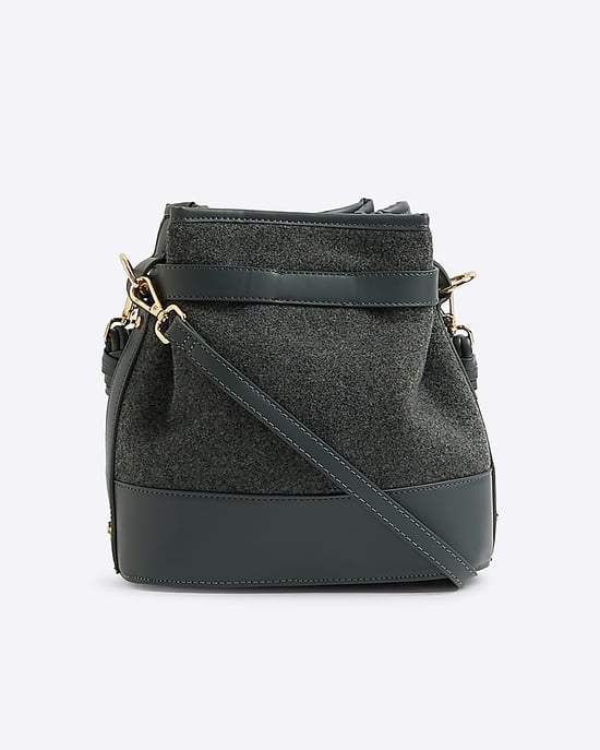 River Island Womens Bucket Bag Grey Faux Wool