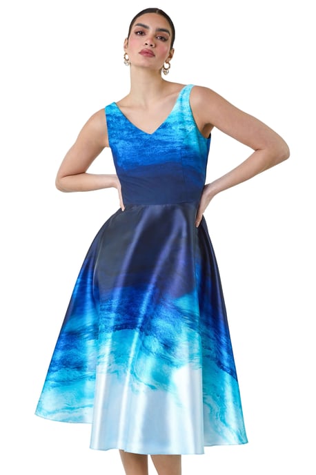 Ombre Print Satin Feel Midi Dress