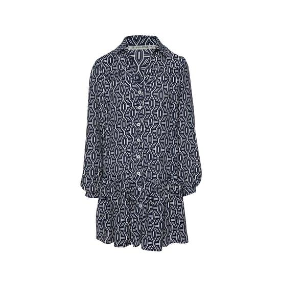 Navy en witte print jurk met knopen - Image 2