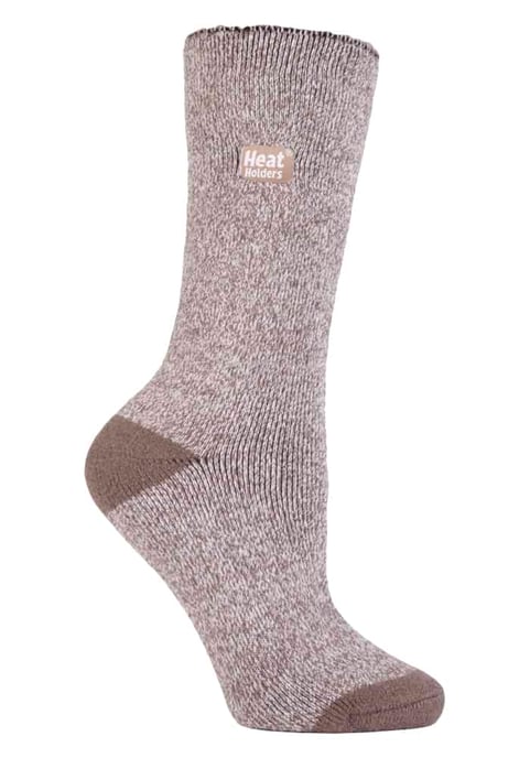 Heat Holders Lite - Ladies Thin Winter Thermal Socks in Plain Colours - Brown / Cream - Image 1