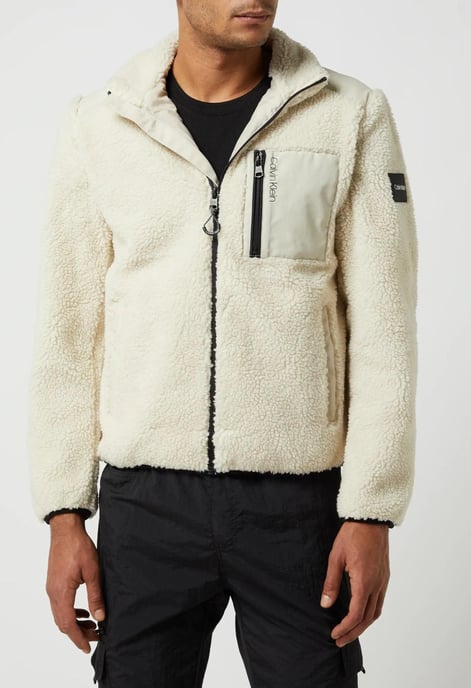 Calvin Klein Doorrits Teddy Bont Fleece Jas in Steen - Image 1