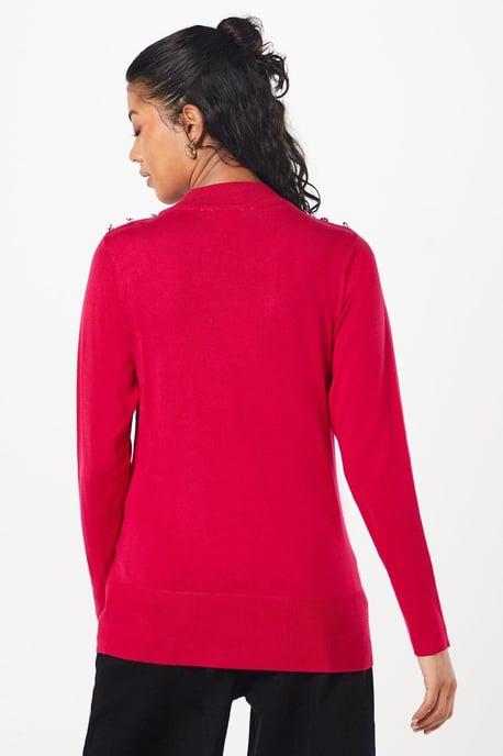 High Neck Button Shoulder Jumper