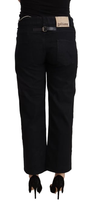 John Galliano Dames Zwarte Katoen Flared Cropped High Waist Denim Jeans - Image 3