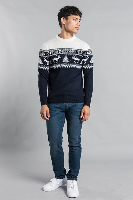 Cream Festive Crew Neck Jacquard Knit Jumper