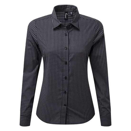 Premier Womens/Ladies Maxton Check Long Sleeve Shirt (Steel/Black) - Image 1